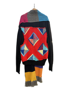 Cashmere Cardigan with Multi-coloured Attached Scarf