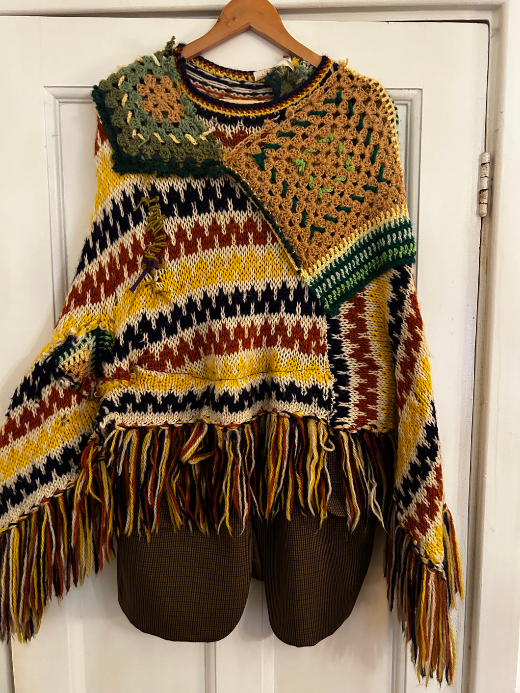 Hand knit poncho with blazer combo