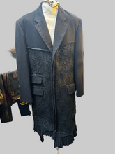 Load image into Gallery viewer, Black wool coat with antique lace
