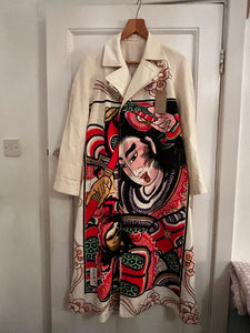 Cream vintage unstructured coat with Japanese image